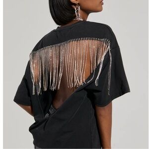 AKIRA Smoke & Mirrors Rhinestone Fringe Mineral Wash Tshirt